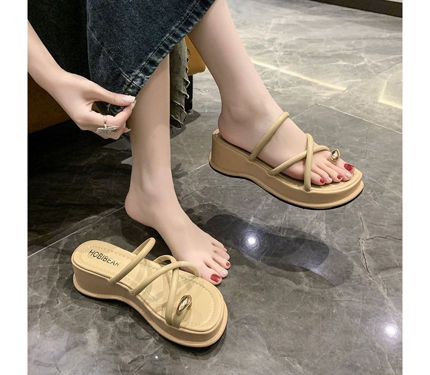 Platform Wedge Heel Toe-Loop Slide Sandals SpreePicky