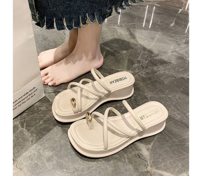 Platform Wedge Heel Toe-Loop Slide Sandals SpreePicky