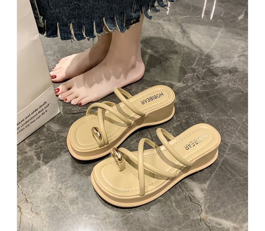 Platform Wedge Heel Toe-Loop Slide Sandals SpreePicky