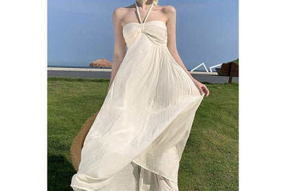 Halter Plain Ruched Maxi A SpreePicky