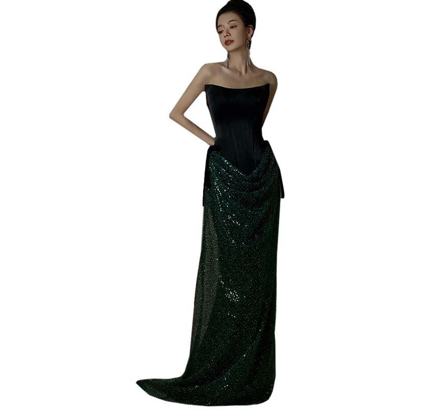 Strapless Sequin Trumpet Evening Gown SpreePicky