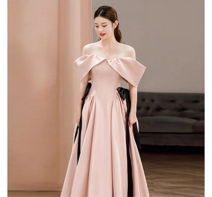 Cold-Shoulder Plain Bow A-Line Evening Gown SpreePicky