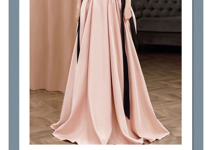 Cold-Shoulder Plain Bow A-Line Evening Gown SpreePicky