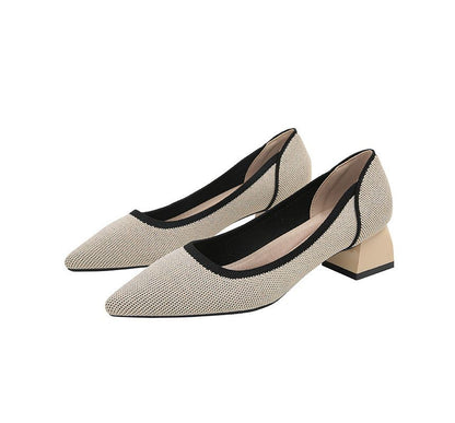 Pointed Contras Trim Chunky Heel Pumps SpreePicky