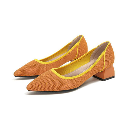 Pointed Contras Trim Chunky Heel Pumps SpreePicky