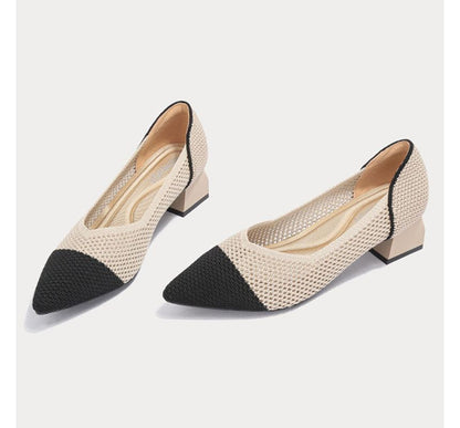 Pointed Cap Toe Chunky Heel Pumps mySite