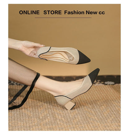 Pointed Cap Toe Chunky Heel Pumps mySite