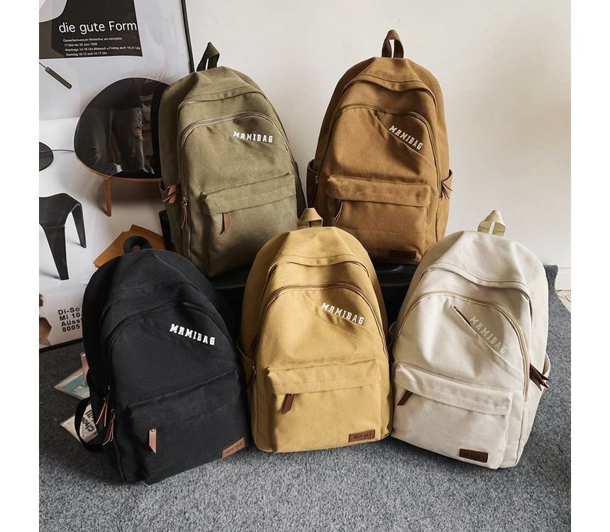 Lettering Print Canvas Backpack mySite