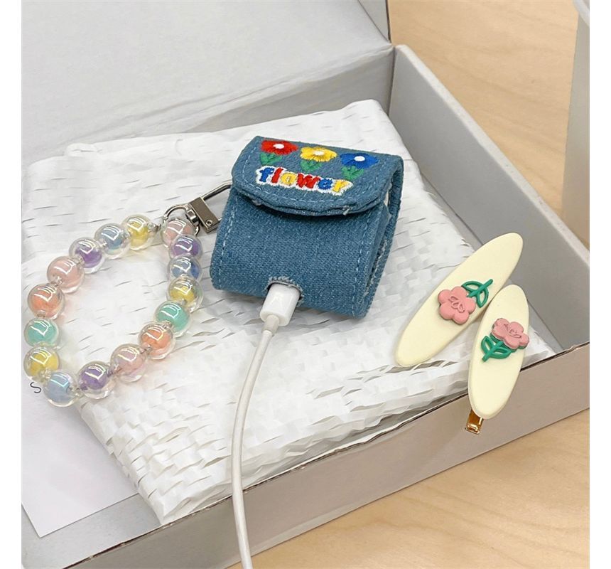 Floral Embroidered Denim AirPods / Pro Earphone Case Skin SpreePicky