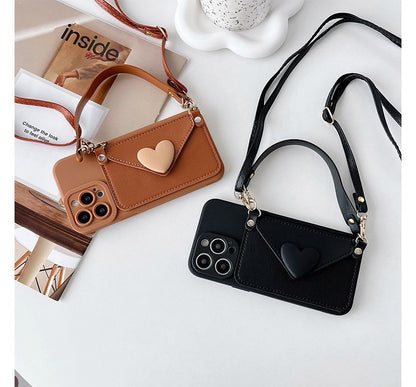 Heart Coin Purse Crossbody Strap Phone Case - iPhone 14 Pro Max / 14 Pro / 14 Max / 14 / 13 Pro Max / 13 Pro / 13 / 13 mini / 12 Pro Max / 12 Pro / 12 / 12 mini / 11 Pro Max / 11 Pro / 11 / SE / XS Max / XS / XR / X / 8 / 8 Plus / 7 / 7 Plus SpreePicky