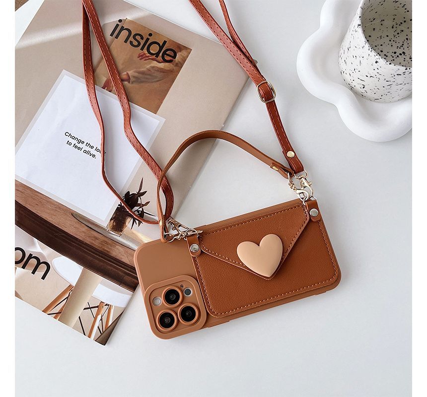 Heart Coin Purse Crossbody Strap Phone Case - iPhone 14 Pro Max / 14 Pro / 14 Max / 14 / 13 Pro Max / 13 Pro / 13 / 13 mini / 12 Pro Max / 12 Pro / 12 / 12 mini / 11 Pro Max / 11 Pro / 11 / SE / XS Max / XS / XR / X / 8 / 8 Plus / 7 / 7 Plus SpreePicky