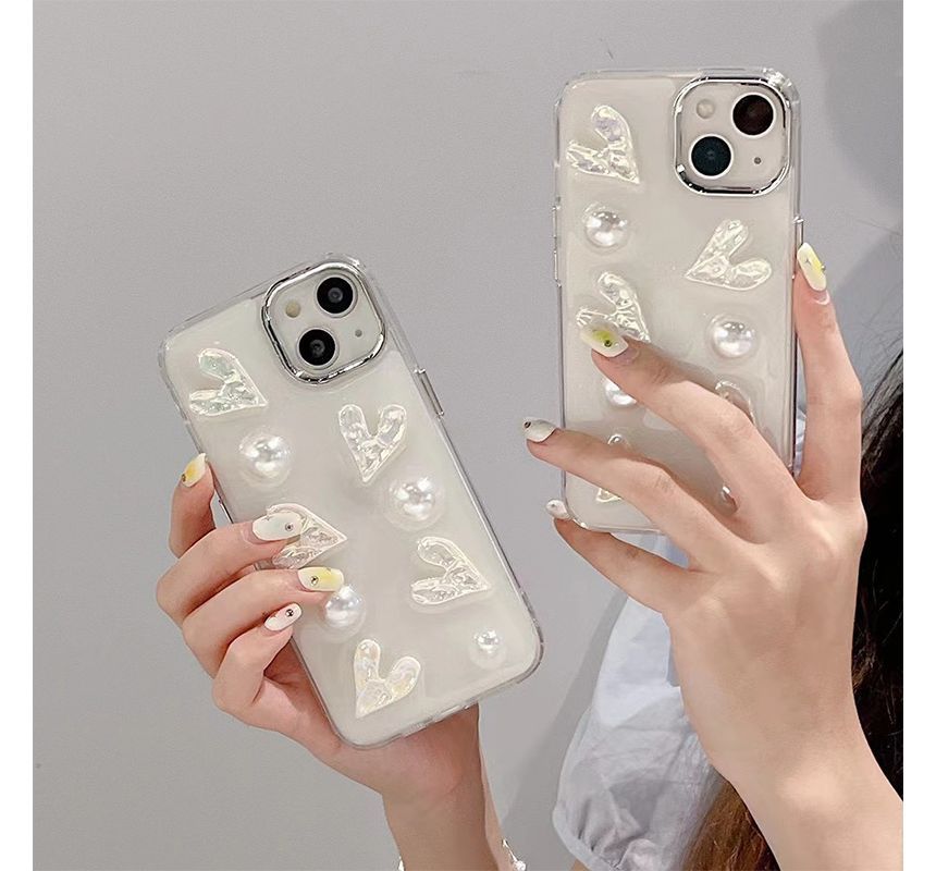 Heart Faux Pearl Phone Case - iPhone 14 Pro Max / 14 Pro / 14 Max / 14 / 13 Pro Max / 13 Pro / 13 / 13 mini / 12 Pro Max / 12 Pro / 12 / 12 mini / 11 Pro Max / 11 Pro / 11 / SE / XS Max / XS / XR / X / 8 / 8 Plus / 7 / 7 Plus SpreePicky