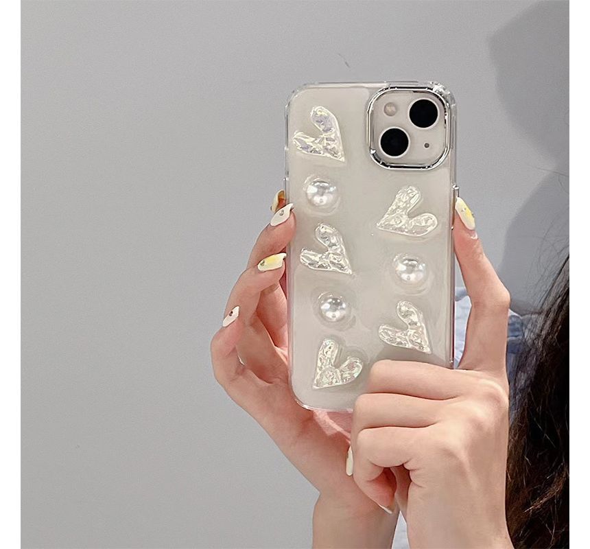 Heart Faux Pearl Phone Case - iPhone 14 Pro Max / 14 Pro / 14 Max / 14 / 13 Pro Max / 13 Pro / 13 / 13 mini / 12 Pro Max / 12 Pro / 12 / 12 mini / 11 Pro Max / 11 Pro / 11 / SE / XS Max / XS / XR / X / 8 / 8 Plus / 7 / 7 Plus SpreePicky