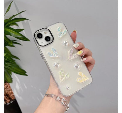 Heart Faux Pearl Phone Case - iPhone 14 Pro Max / 14 Pro / 14 Max / 14 / 13 Pro Max / 13 Pro / 13 / 13 mini / 12 Pro Max / 12 Pro / 12 / 12 mini / 11 Pro Max / 11 Pro / 11 / SE / XS Max / XS / XR / X / 8 / 8 Plus / 7 / 7 Plus SpreePicky