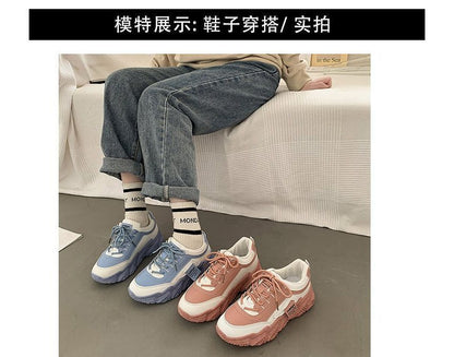 Two Tone Applique Lace-Up Platform Sneakers mySite