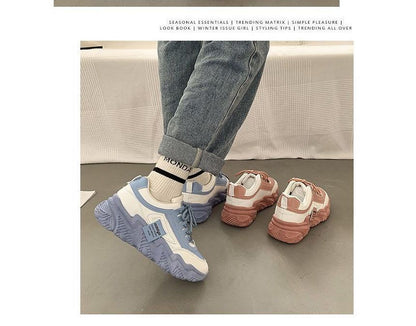 Two Tone Applique Lace-Up Platform Sneakers mySite