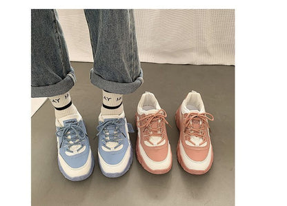 Two Tone Applique Lace-Up Platform Sneakers mySite