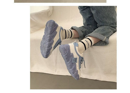 Two Tone Applique Lace-Up Platform Sneakers mySite