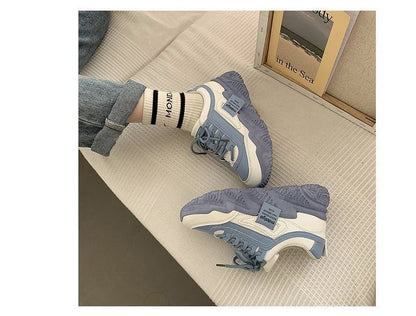 Two Tone Applique Lace-Up Platform Sneakers mySite