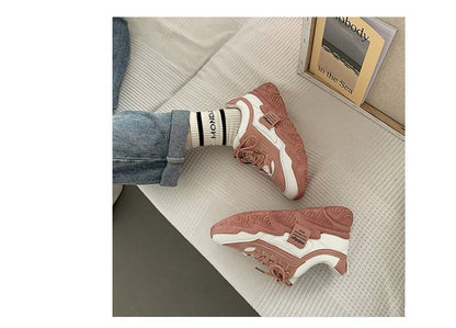 Two Tone Applique Lace-Up Platform Sneakers mySite