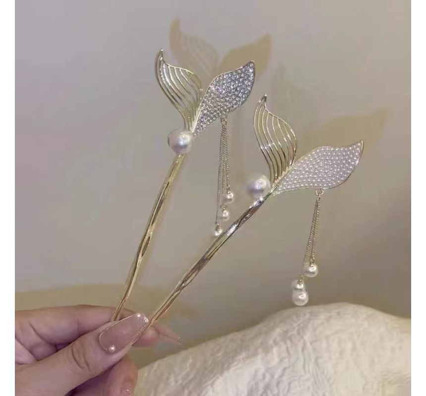 Mermaid Tail Rhinestone Faux Pearl Alloy Hair Stick SpreePicky