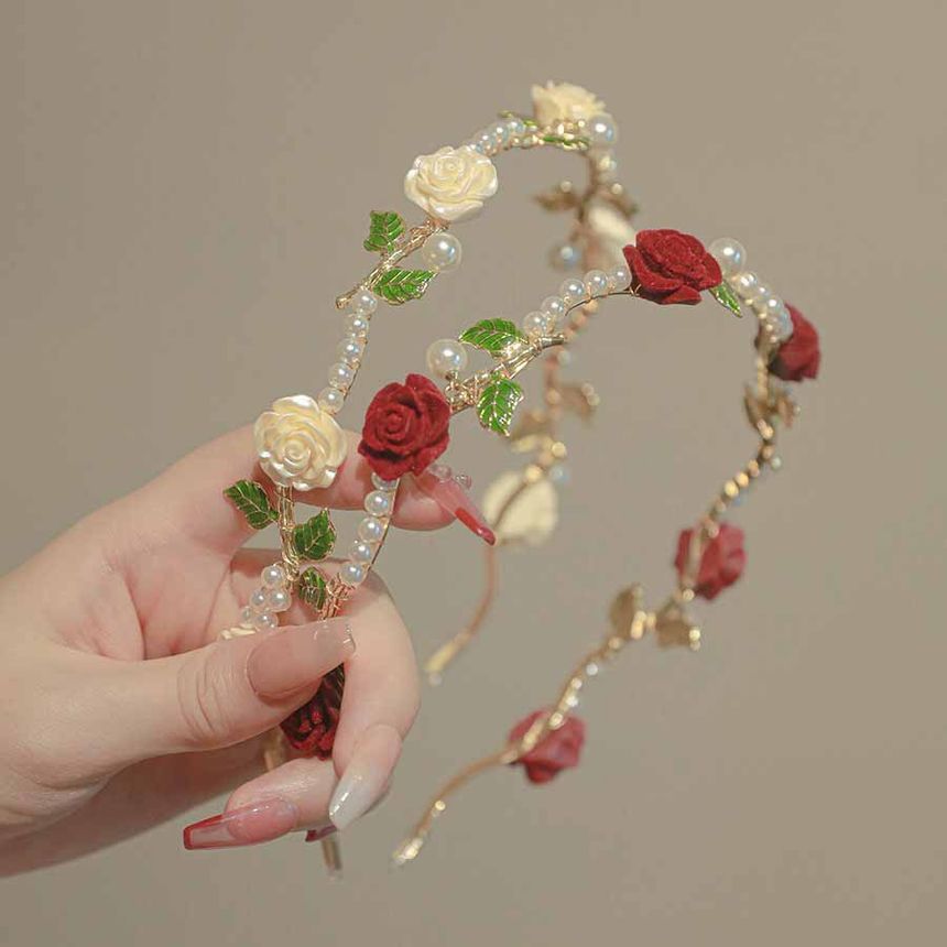 Rose Faux Pearl Alloy Headband SpreePicky