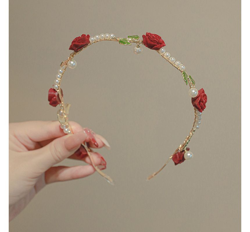 Rose Faux Pearl Alloy Headband SpreePicky