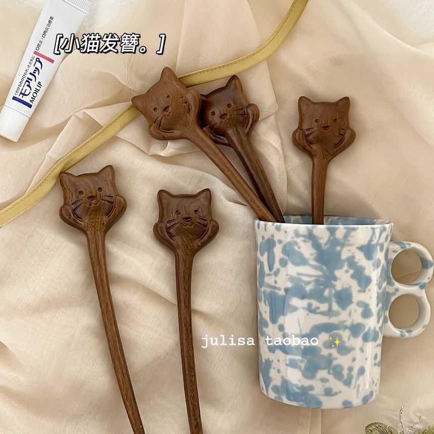 Cat Wooden Hair Stick SpreePicky