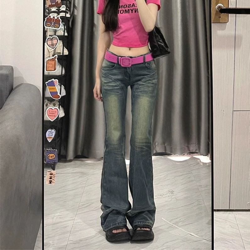 Low Waist Washed Flared Jeans SpreePicky