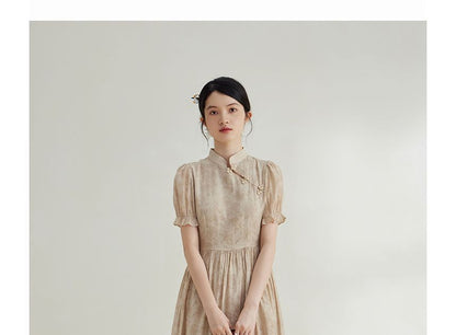 Short-Sleeve Collared Floral Maxi A-Line Dress SpreePicky