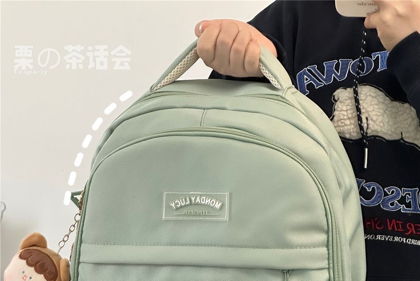 Lettering Label Buckled Flap Laptop Backpack SpreePicky