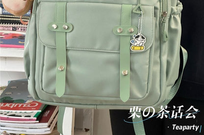 Lettering Label Buckled Flap Laptop Backpack SpreePicky