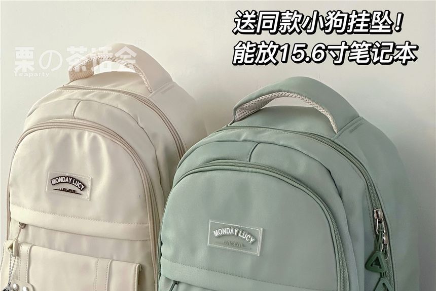 Lettering Label Buckled Flap Laptop Backpack SpreePicky