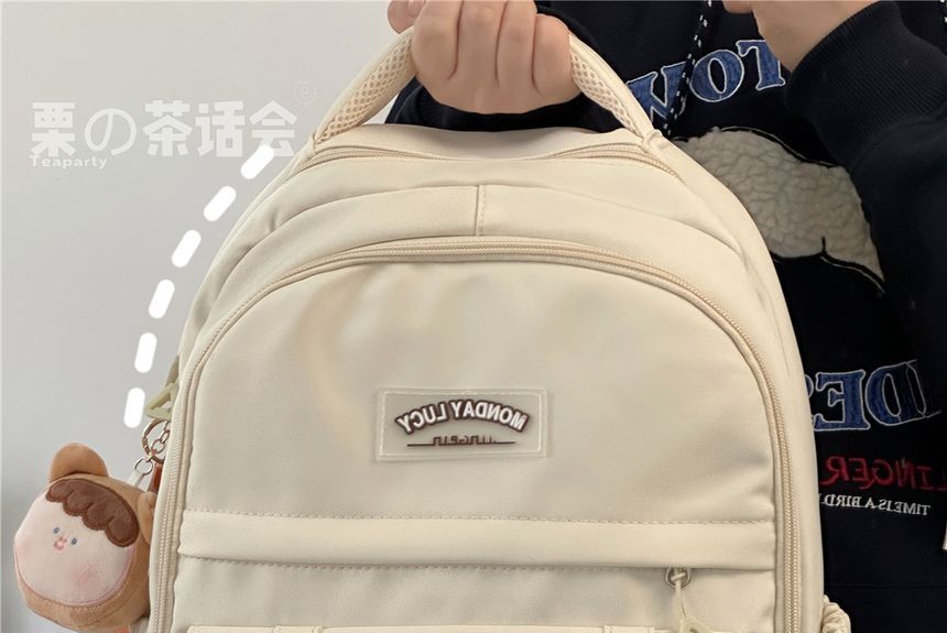 Lettering Label Buckled Flap Laptop Backpack SpreePicky