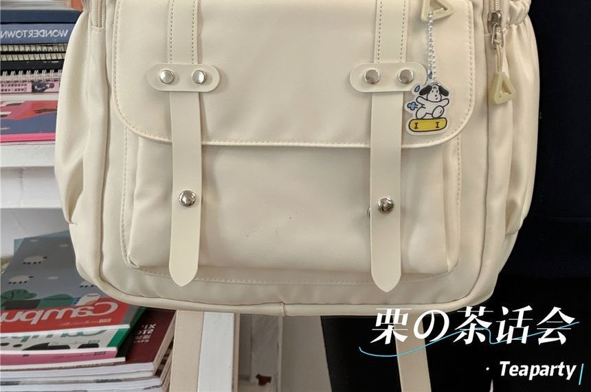 Lettering Label Buckled Flap Laptop Backpack SpreePicky