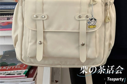 Lettering Label Buckled Flap Laptop Backpack SpreePicky