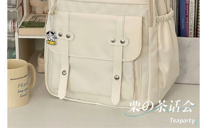 Lettering Label Buckled Flap Laptop Backpack SpreePicky