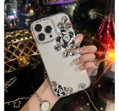 Floral Rhinestone Transparent Phone Case - iPhone 14 Pro Max / 14 Pro / 14 Max / 14 / 13 Pro Max / 13 Pro / 13 / 13 mini / 12 Pro Max / 12 Pro / 12 / 12 mini / 11 Pro Max / 11 Pro / 11 / SE / XS Max / XS / XR / X / 8 / 8 Plus / 7 / 7 Plus SpreePicky