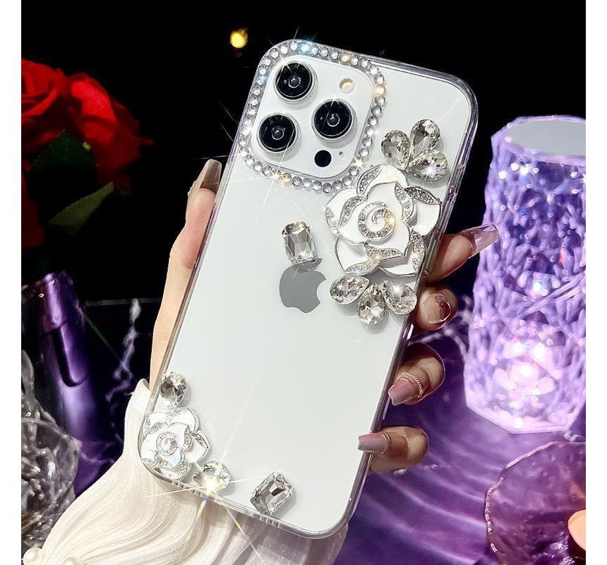 Floral Rhinestone Transparent Phone Case - iPhone 14 Pro Max / 14 Pro / 14 Max / 14 / 13 Pro Max / 13 Pro / 13 / 13 mini / 12 Pro Max / 12 Pro / 12 / 12 mini / 11 Pro Max / 11 Pro / 11 / SE / XS Max / XS / XR / X / 8 / 8 Plus / 7 / 7 Plus SpreePicky