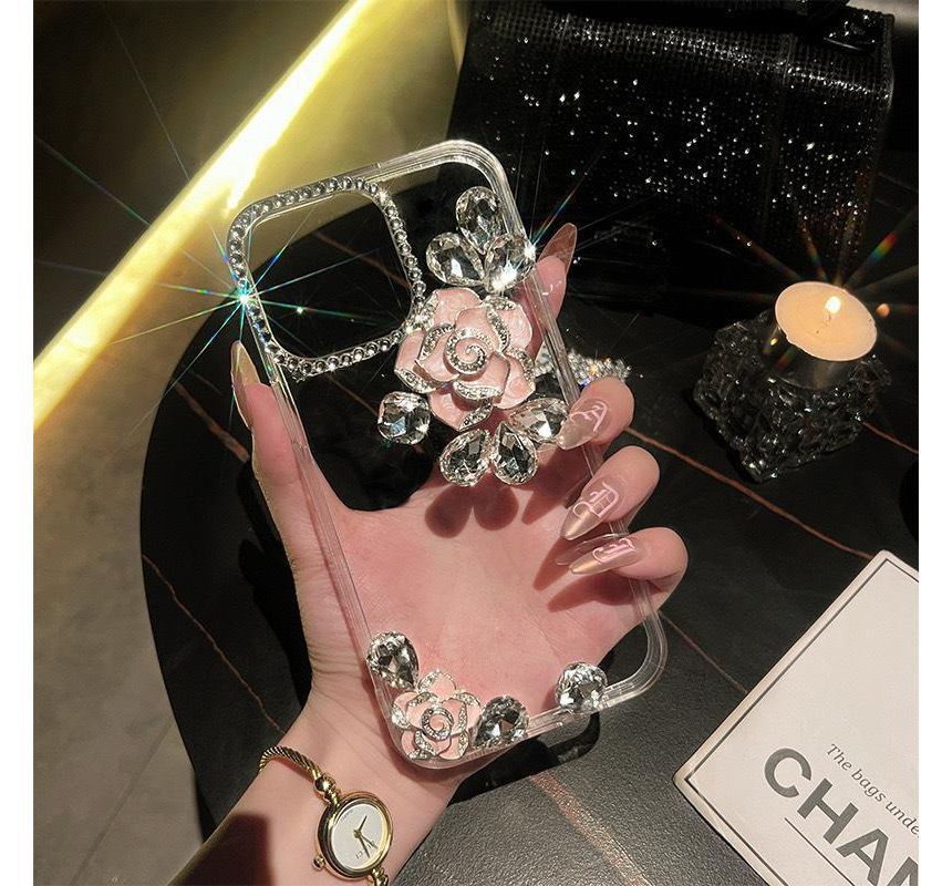 Floral Rhinestone Transparent Phone Case - iPhone 14 Pro Max / 14 Pro / 14 Max / 14 / 13 Pro Max / 13 Pro / 13 / 13 mini / 12 Pro Max / 12 Pro / 12 / 12 mini / 11 Pro Max / 11 Pro / 11 / SE / XS Max / XS / XR / X / 8 / 8 Plus / 7 / 7 Plus SpreePicky