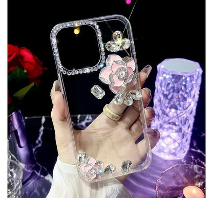 Floral Rhinestone Transparent Phone Case - iPhone 14 Pro Max / 14 Pro / 14 Max / 14 / 13 Pro Max / 13 Pro / 13 / 13 mini / 12 Pro Max / 12 Pro / 12 / 12 mini / 11 Pro Max / 11 Pro / 11 / SE / XS Max / XS / XR / X / 8 / 8 Plus / 7 / 7 Plus SpreePicky