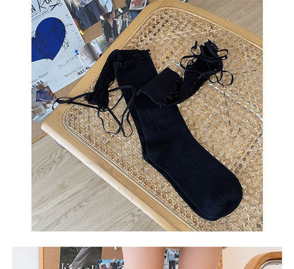 Lace Panel Tie Front Plain Socks SpreePicky