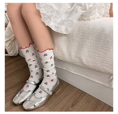 Cherry Print Frill Trim Socks SpreePicky