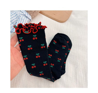 Cherry Print Frill Trim Socks SpreePicky