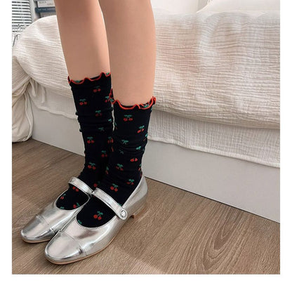 Cherry Print Frill Trim Socks SpreePicky