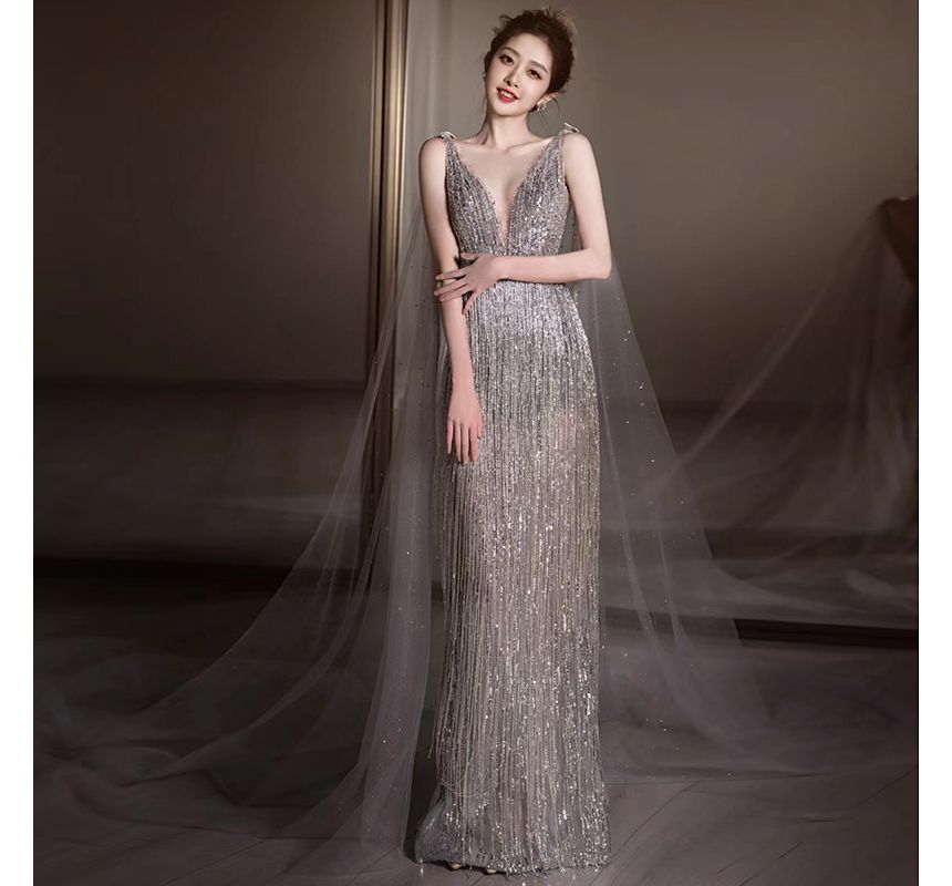 Sleeveless Sequin Sheath Evening Gown SpreePicky