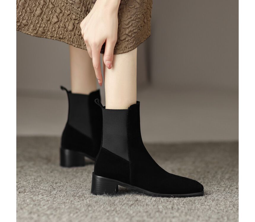 Block Heel Genuine Leather Short Chelsea Boots SpreePicky