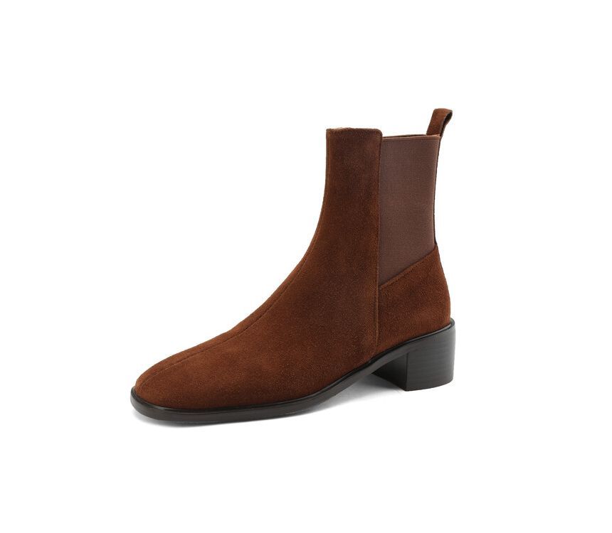 Block Heel Genuine Leather Short Chelsea Boots SpreePicky