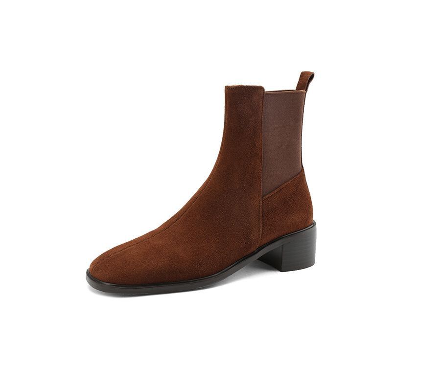 Block Heel Genuine Leather Short Chelsea Boots SpreePicky