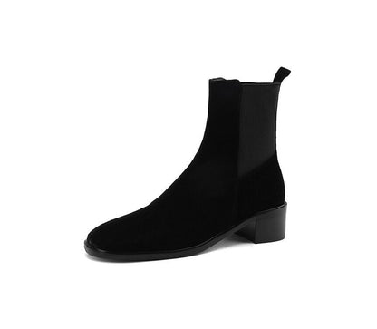 Block Heel Genuine Leather Short Chelsea Boots SpreePicky